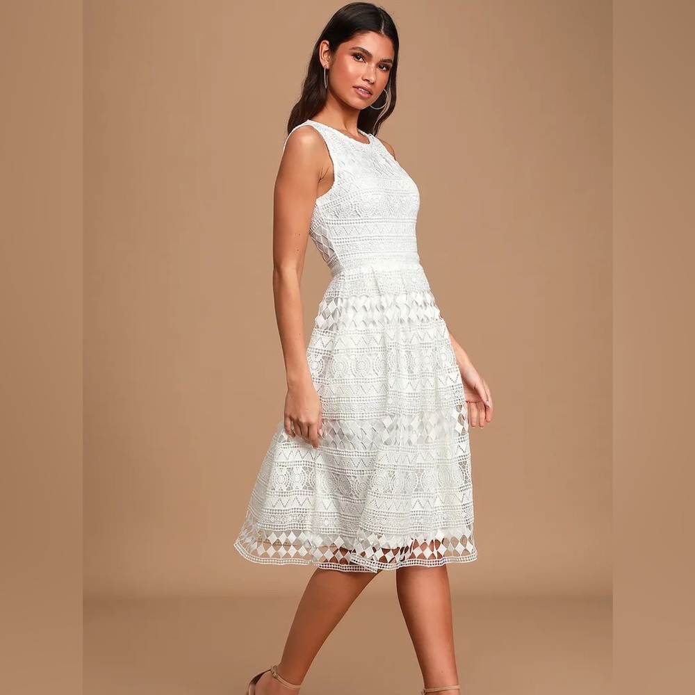 Madly in Love White Lace Sleeveless Midi Dress